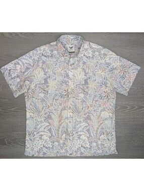 Yiume Hawaiian Shirt Mens L Paisley Pastel Camp Button Down Collar Hong Kong